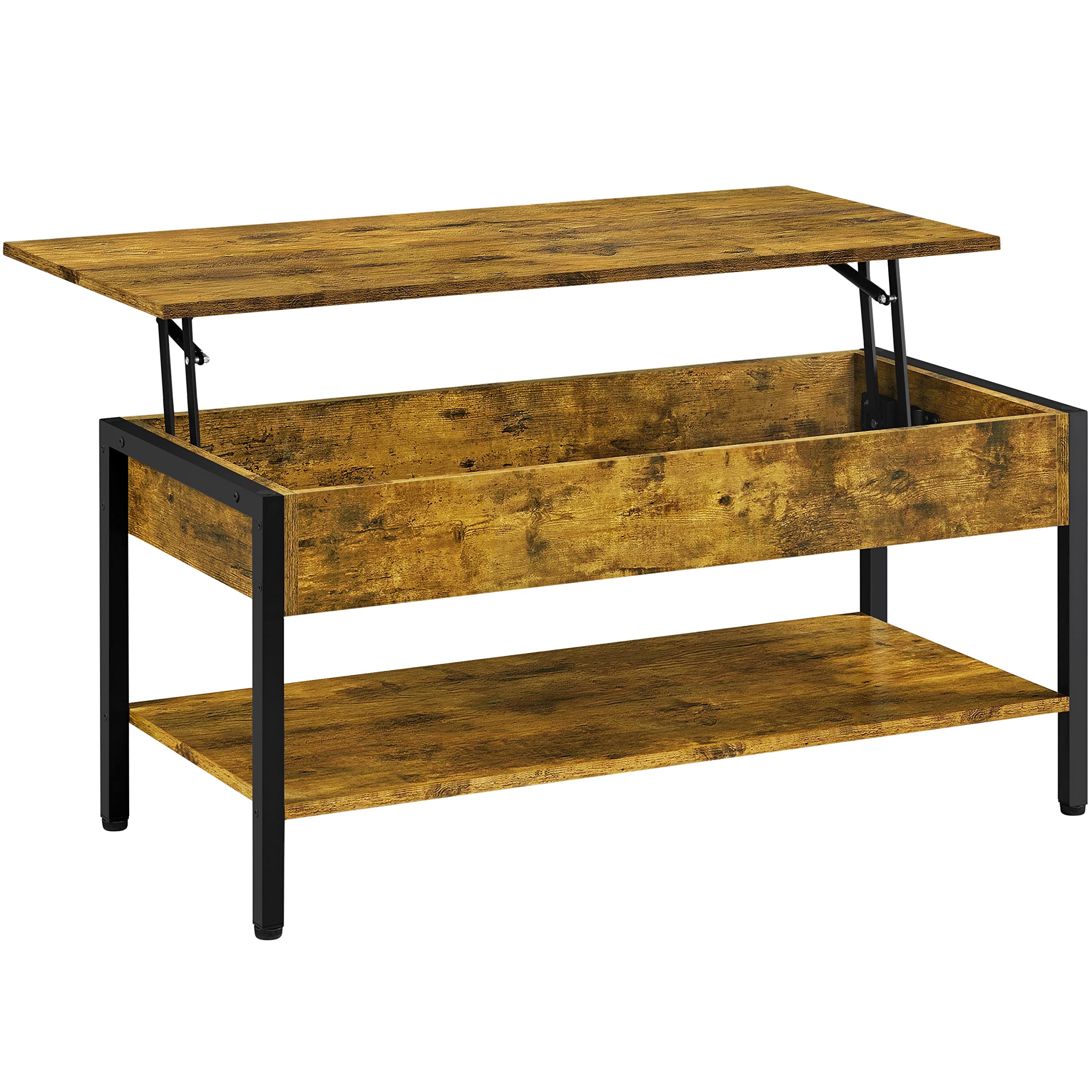 Yaheetech 3-Piece Lift Top Coffee Table Set with Hidden Storage - Industrial Style Rustic Brown Lift-Up Center Table & X-Shape End Tables for Living Room, Perfect for Small Spaces, Home Office, and Modern Farmhouse Decor