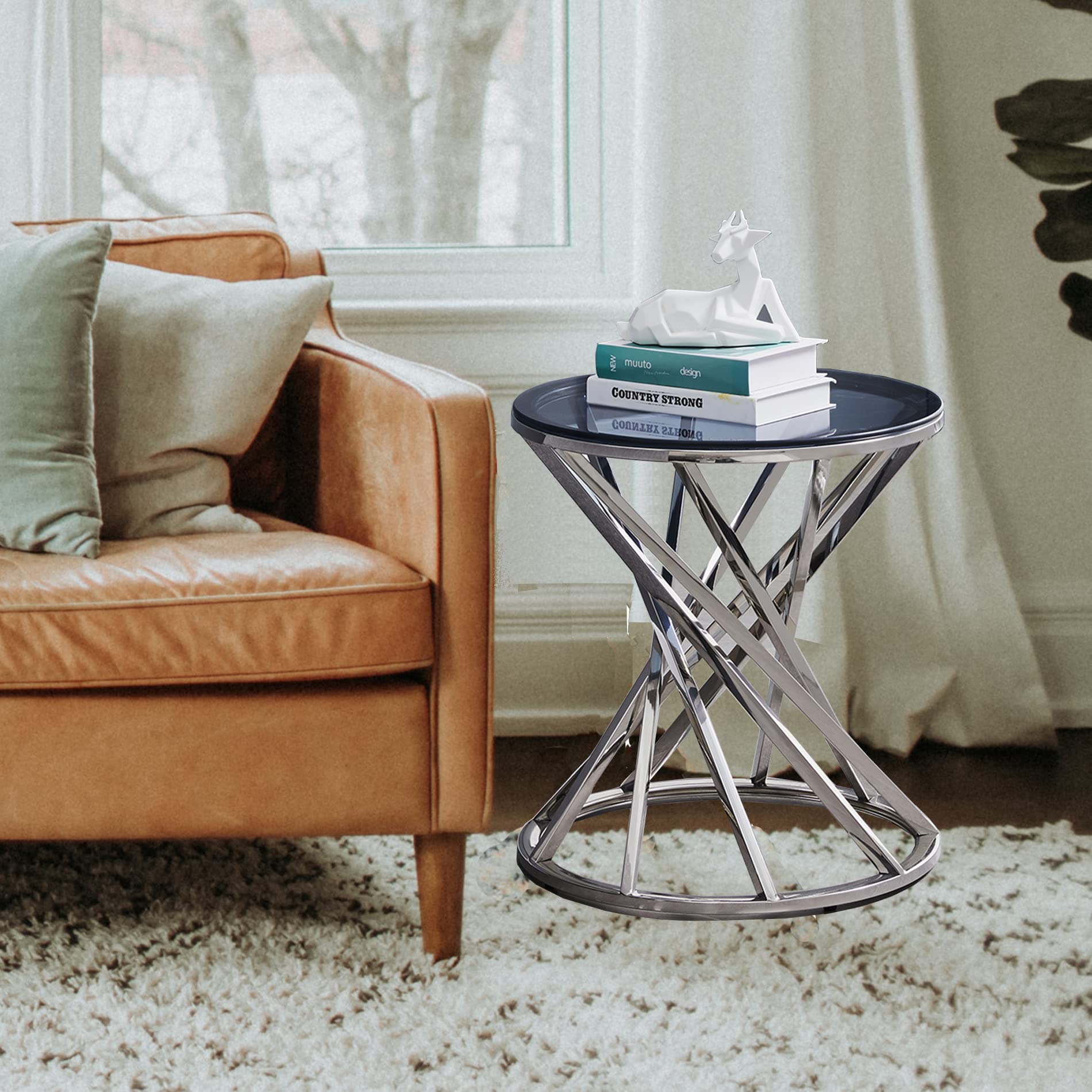 Modern Round Glass Side Table - 19.5
