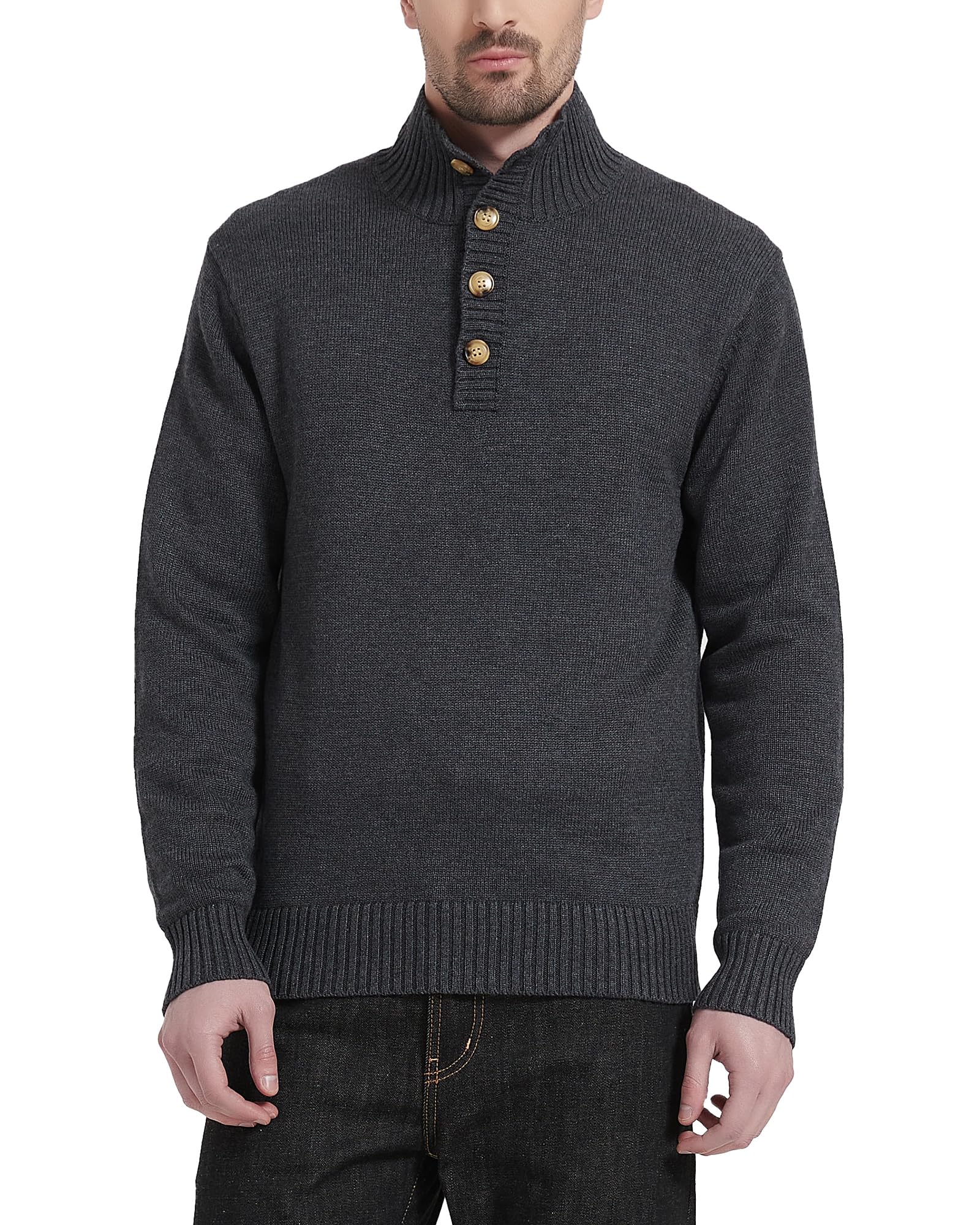 Men's Wool Blend Knit Pullover - Mock Neck Long Sleeve Sweater for Winter