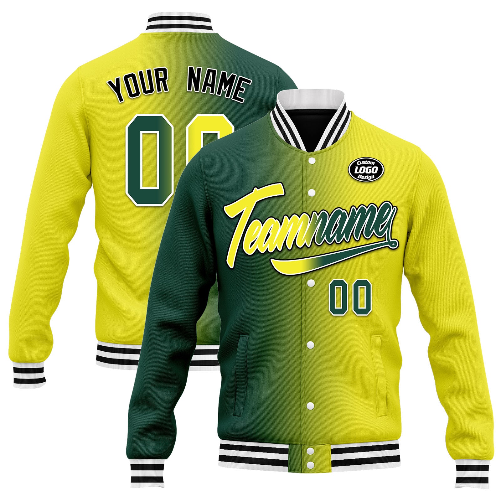Custom Gradient Fashion Bomber Jacket - Personalized Varsity Letterman Jacket with Full Snap Closure (FZ005 D028015) - Perfect for Casual Wear, Street Style & School Events