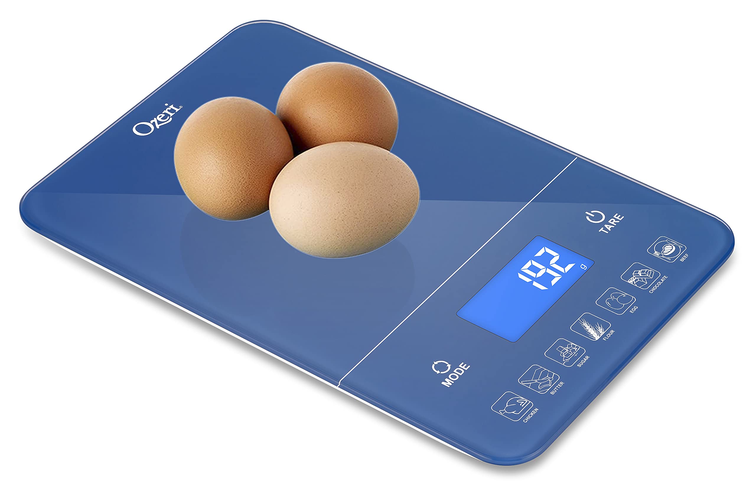 Ozeri Touch III Digital Kitchen Scale with Calorie Counter - 22 lbs (10 kg) Capacity, Precision Weighing, Classic Blue - Perfect for Baking, Meal Prep & Weight Loss Tracking