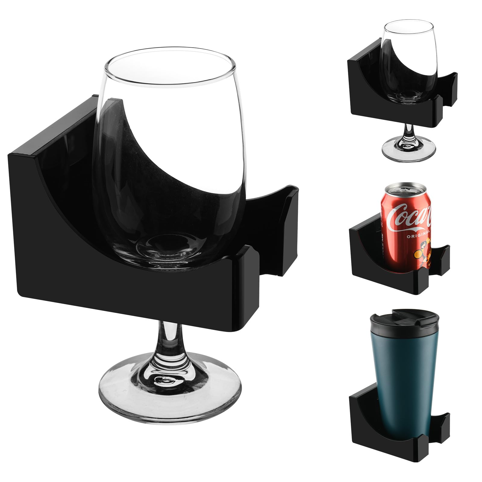 Beautyflier Acrylic Drink Holder for Wine, Beer, Coffee & Beverages - Bathtub & Shower Cup Holder - Perfect for Relaxing Baths, Spa Days & Poolside Lounging (Black, 1-Pack)