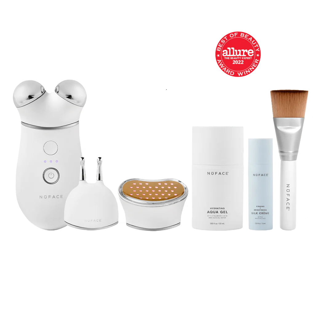 NuFACE Trinity Facial Toning Device Complete Set - Anti-Aging Microcurrent Therapy with Wrinkle Reducer & Lip/Eye Attachments for Glowing Skin | At-Home Spa Treatment & Professional Skincare Routine
