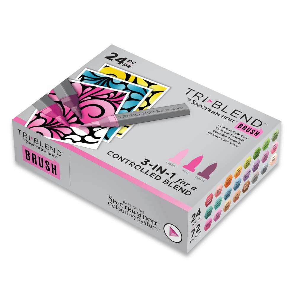 Spectrum Noir Triblend Brush Nib Alcohol Markers Set of 24 - 3-in-1 Blendable Color Shading Markers for Artists & Crafters - Complete 72 Color Collection - Perfect for Adult Coloring Books, Illustration & Card Making