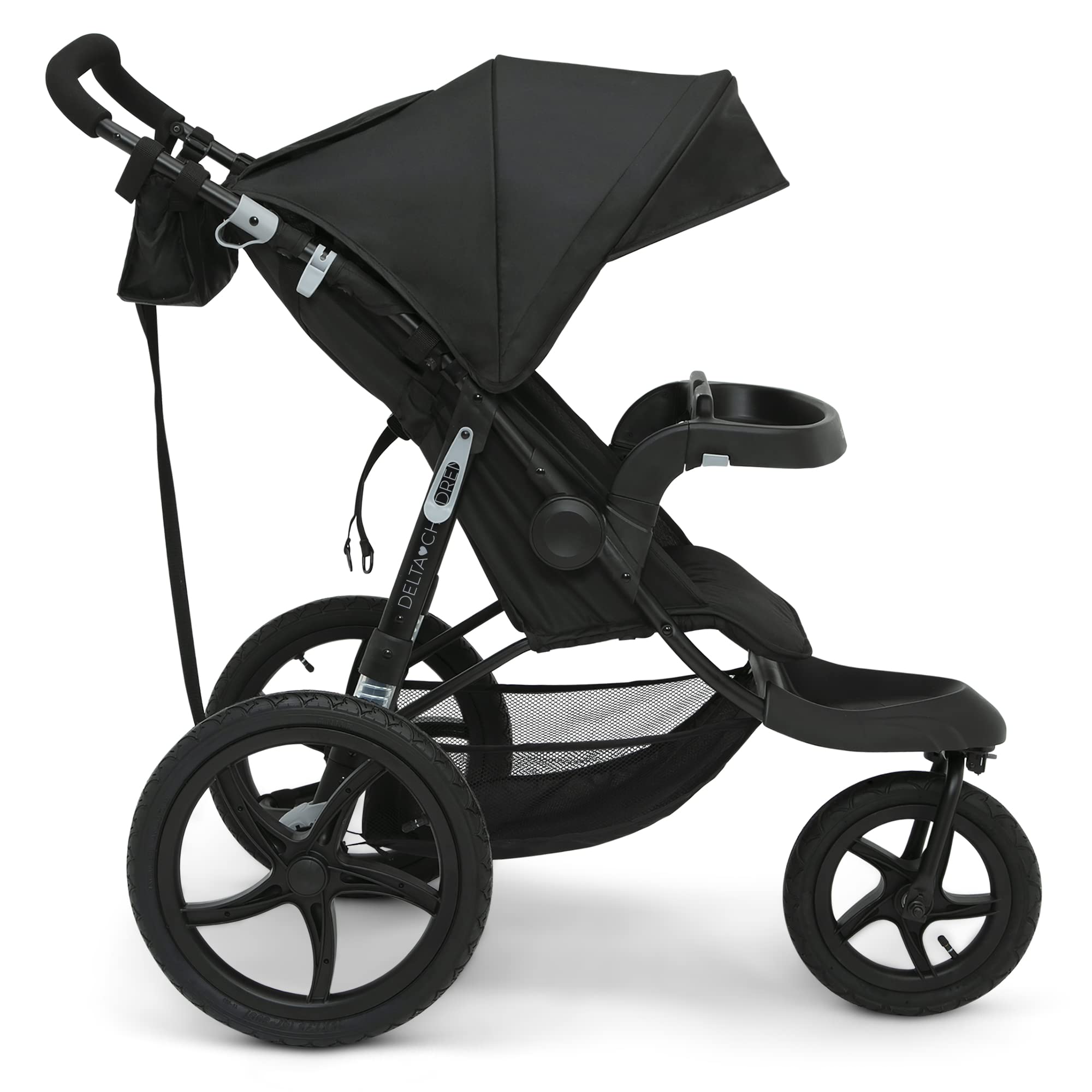 Delta Children Apollo Jogging Stroller - Lightweight Shock-Absorbing Frame with Adjustable Canopy & Reclining Seat - Compatible with Infant Car Seats (Black) - Perfect for Running, Walking & Outdoor Adventures with Baby