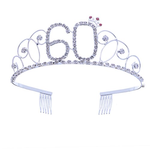60th Birthday Tiara - Crystal Rhinestone Queen Crown Headband with Hair Combs | Elegant Birthday Party Accessory for Women, Mothers & Grandmothers | Perfect for 60th Birthday Celebrations, Milestone Parties & Special Occasions