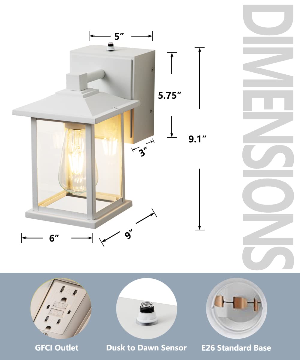 OUPAVOCS Outdoor Wall Sconce Light with GFCI Outlet - Dusk to Dawn Waterproof Exterior Porch Light - Matte White Wall Mounted Outdoor Lighting for House, Garage, Patio - Perfect for Front Entryway, Backyard & Pathway Illumination