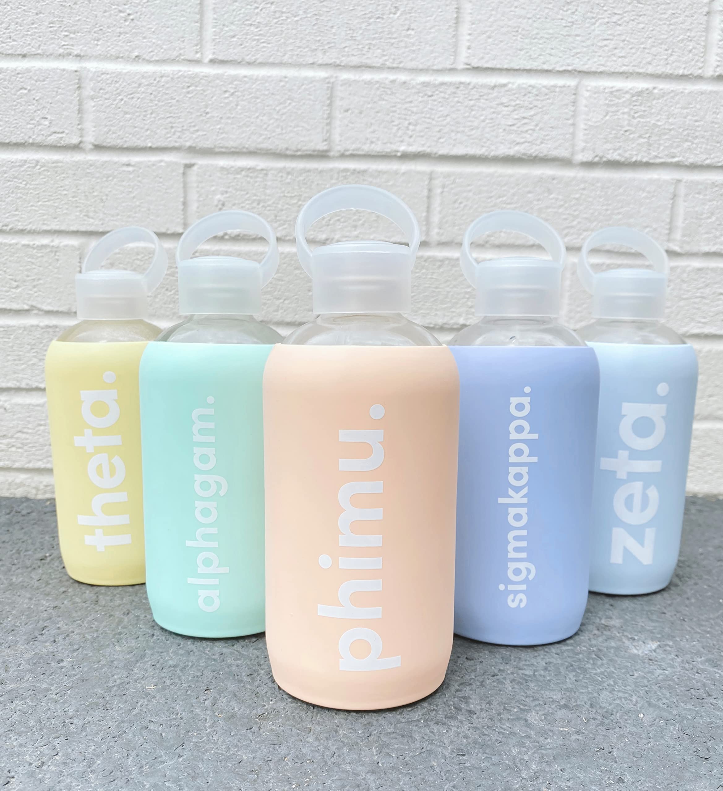 Kappa Alpha Theta 16oz Glass Water Bottle with Silicone Sleeve - Reusable BPA-Free Glass Bottle for Water, Juice & Smoothies - Perfect for College, Gym & Outdoor Activities