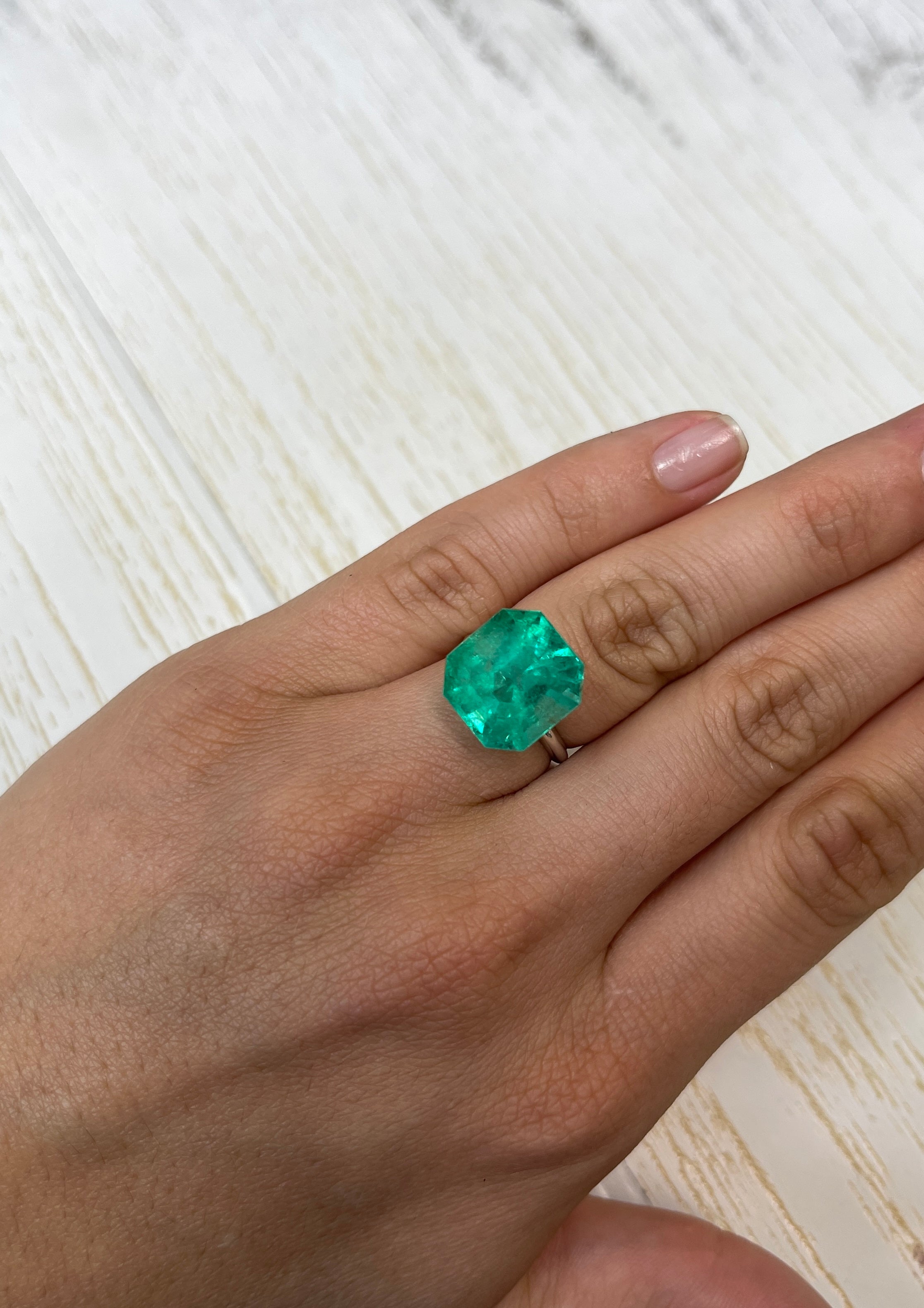 14.5x14mm Dark Green Natural Loose Colombian Emerald - 13.46 Carat Asscher Cut Gemstone for Jewelry Making & Engagement Rings