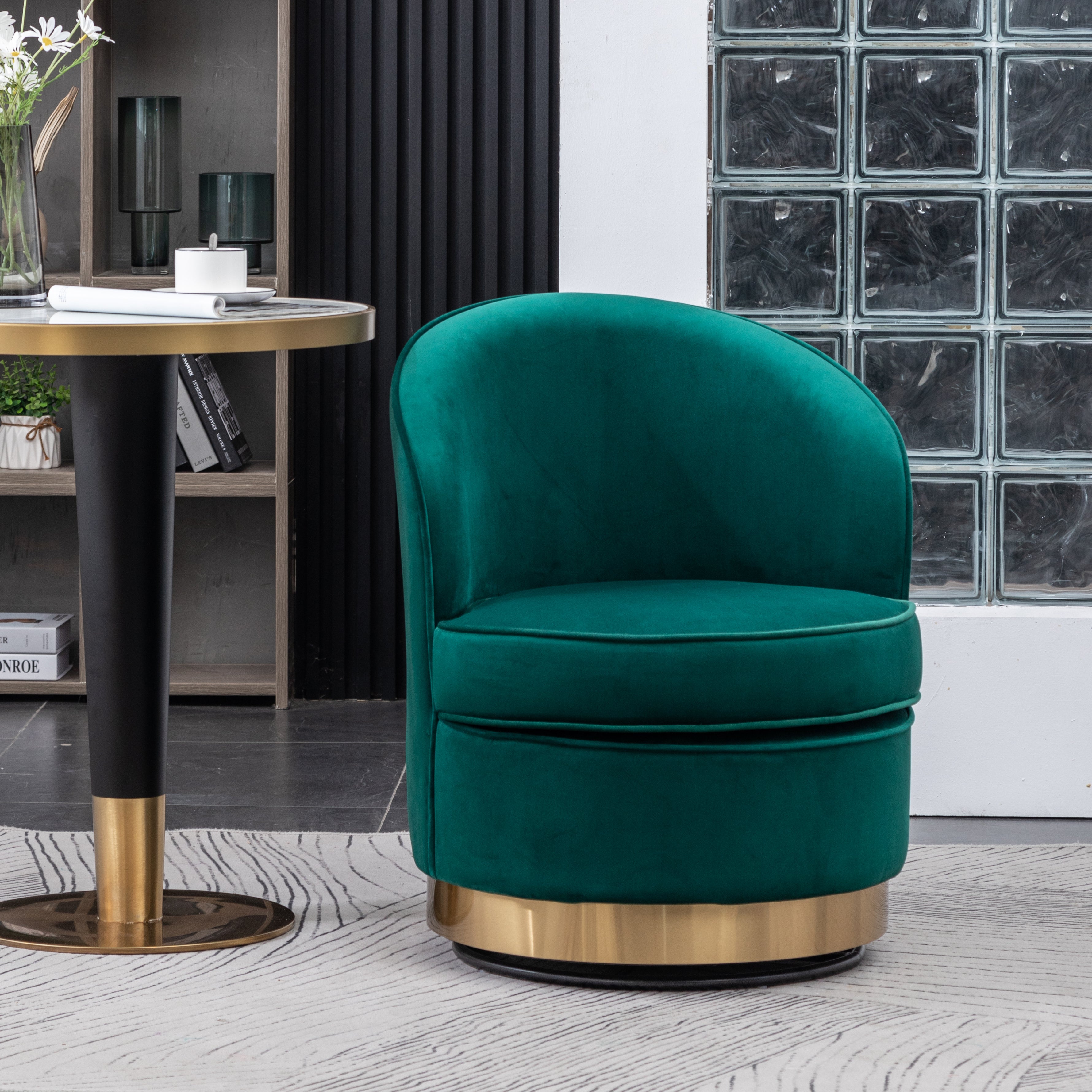 Roundhill Furniture Wania Contemporary Velvet Swivel Chair - Modern Accent Chair with 360° Rotation for Living Room, Bedroom & Office - Plush Velvet Upholstery & Sturdy Metal Base