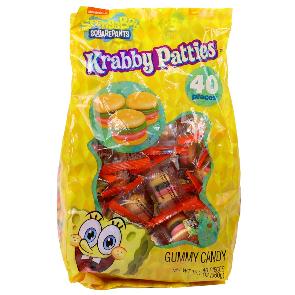 Nickelodeon SpongeBob SquarePants Krabby Patty Gummy Candy - 40 Individually Wrapped Patties, Fun Halloween Treats for Parties, Movie Nights & SpongeBob Fans