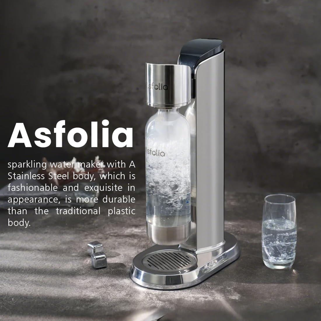 Premium Stainless Steel Sparkling Water Maker & Soda Carbonator Machine - 1L BPA-Free Carbonation Bottle Included (CO2 Cylinder Not Included) | Perfect for Home, Office, Parties & Healthy Hydration