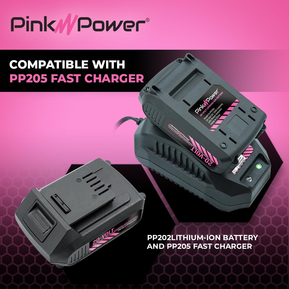 Pink Power PP202 20V Replacement Battery Compatible with Drill Kit, Cordless Stick Vacuum & Electric Detail Sander - Perfect for Home DIY Projects, Workshop Tools and Cleaning Tasks