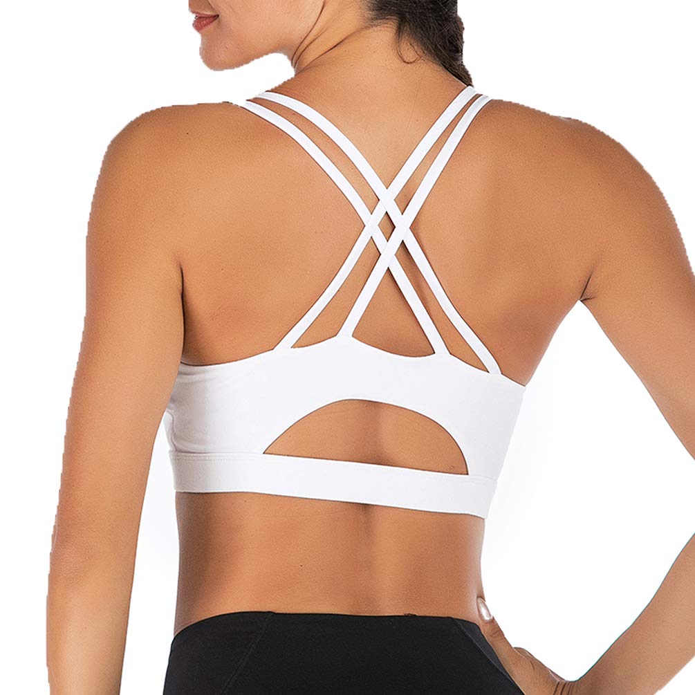 Women's Strappy Sports Bra - Sexy Crisscross Back Medium Support Yoga Bra with Removable Pads - Perfect for Yoga, Gym Workouts & Fitness Activities