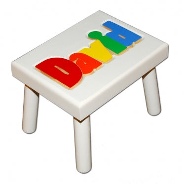 Damhorst Primary White Wood Puzzle Stool - Kids' Playroom & Nursery Furniture - Stackable, Montessori-Inspired Learning Toy for Toddlers & Children - Perfect for Playtime, Reading Nook, or Classroom Seating