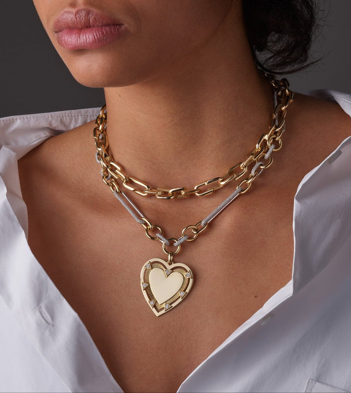 Oversized Pave Mixed Clip Chain - Elegant Statement Necklace for Women, Perfect for Parties, Weddings & Special Occasions