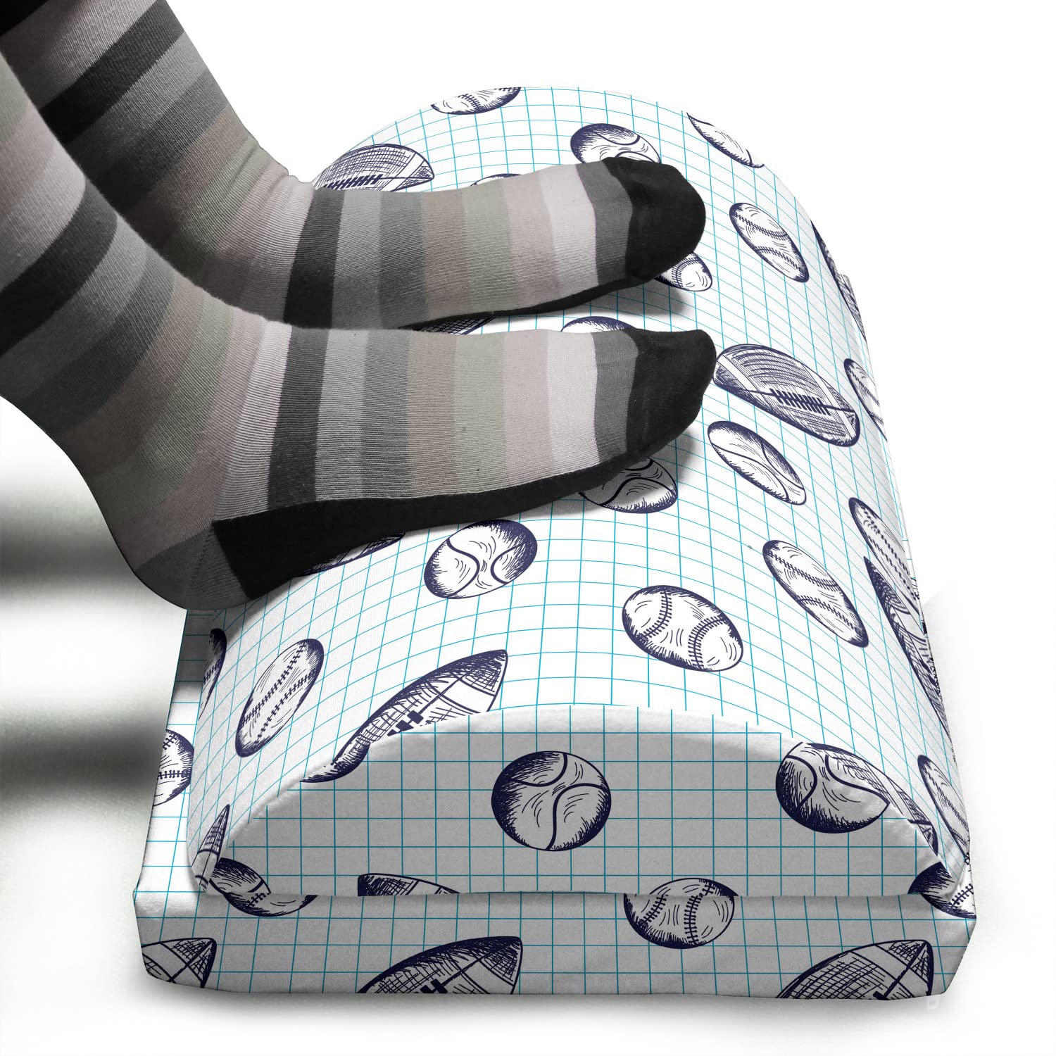 Ambesonne Adjustable Ergonomic Memory Foam Foot Rest - Baseball & Pigskin Design with Non-Slip Backing for Office & Home Use - Perfect for Work Desks, Gaming Chairs & Relaxation