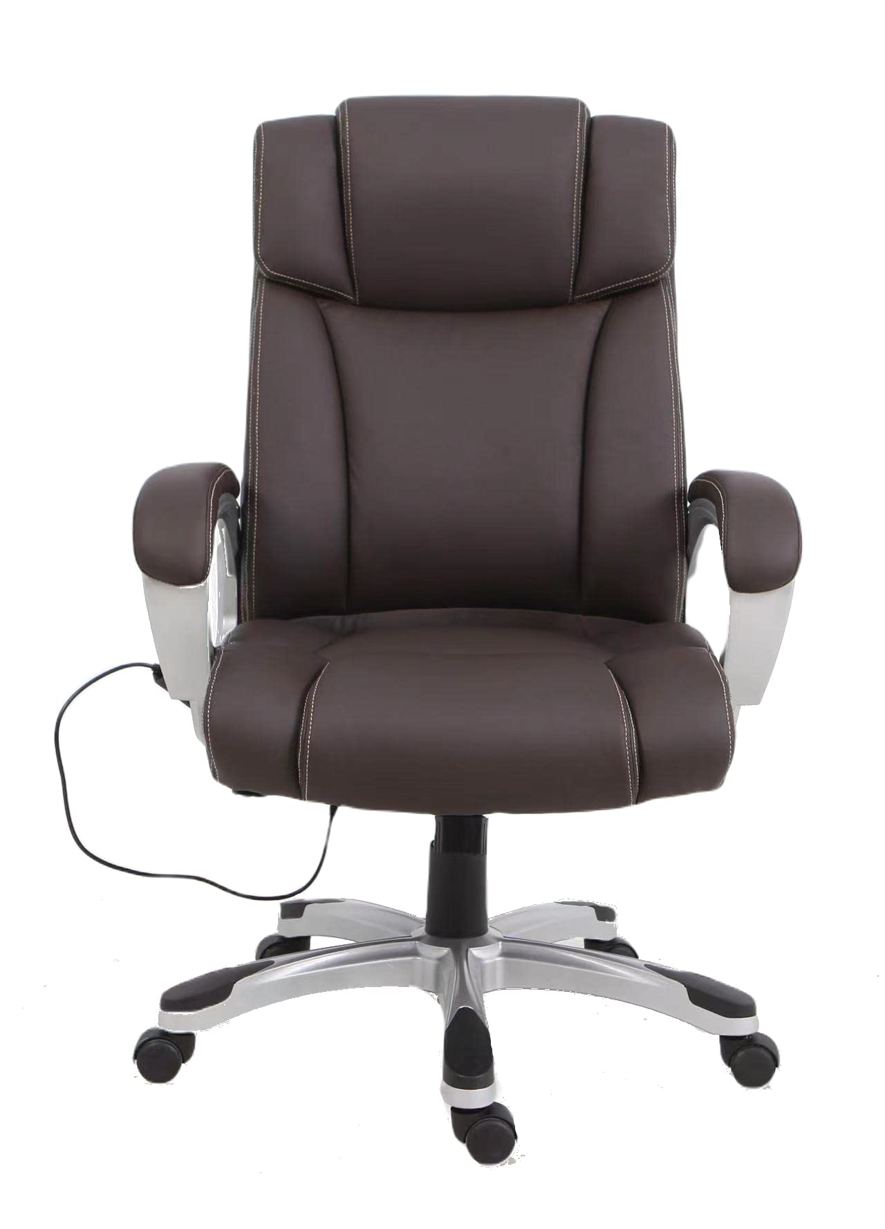 Ergonomic Massage Executive Office Chair with Lumbar Support - Adjustable Height & Reclining - Brown Leather - Perfect for Home Office, Gaming & Workspaces