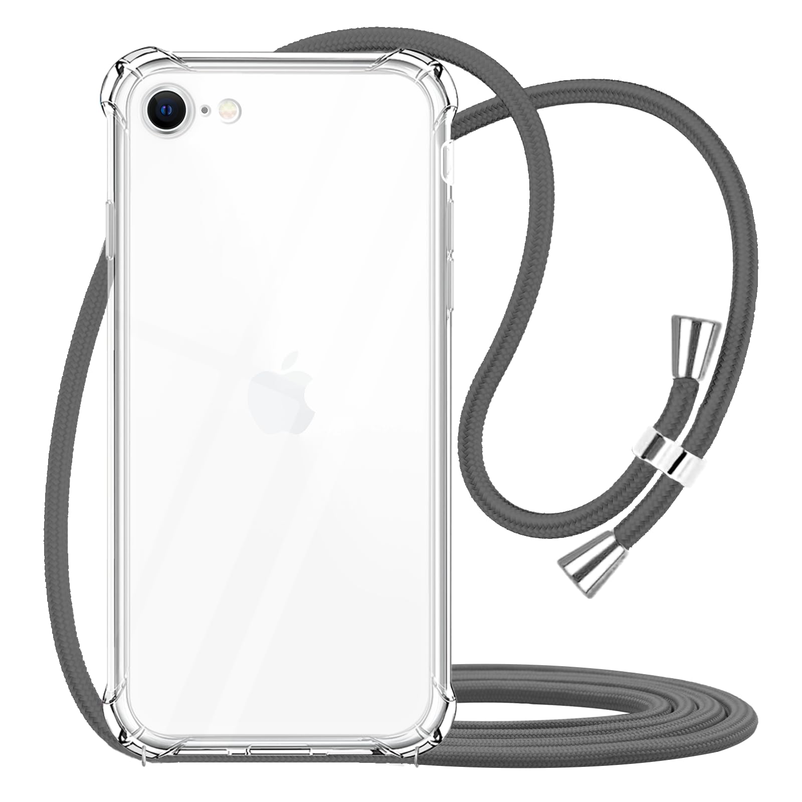YESPURE Clear Shockproof TPU Case for iPhone SE 2/3/7/8 (2020/2022) with Adjustable Neck Strap & Lanyard - Gray | Slim Protective Phone Cover for Everyday Use, Travel & Outdoor Activities