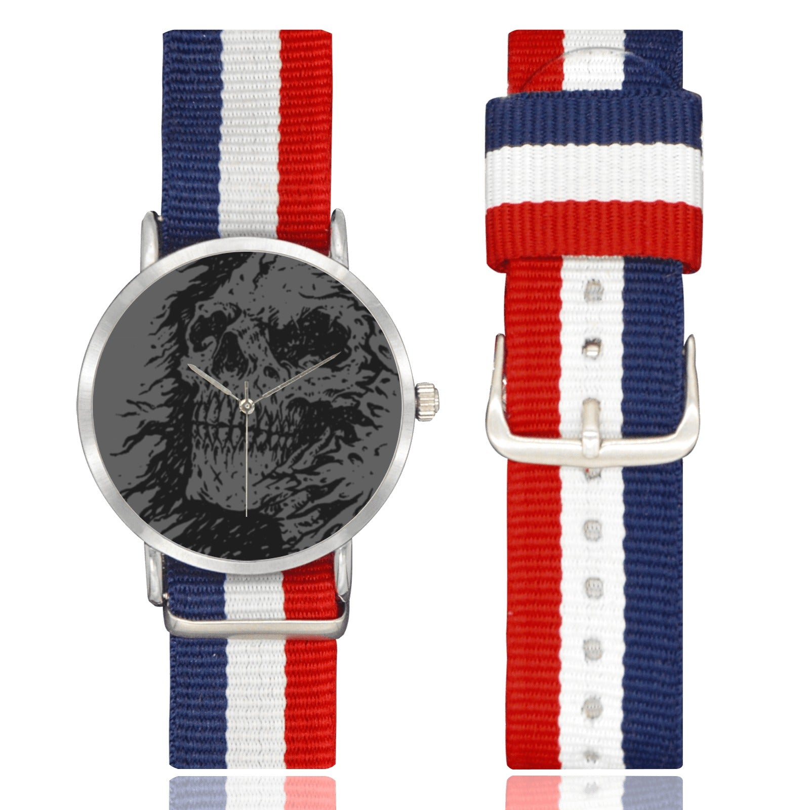 Grim Reaper Face Nylon Strap Watch - Stylish Gothic Skeleton Design for Men & Women - Perfect for Halloween, Cosplay, and Dark Fashion Enthusiasts