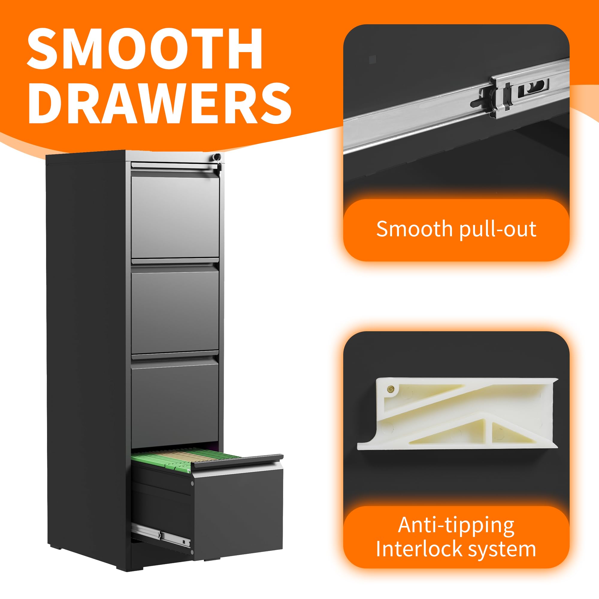 Heavy Duty Metal File Cabinet with Locking Drawer - Steel Vertical Filing Cabinet for Legal & Letter Size Documents - Perfect for Home Office, Business & School Organization