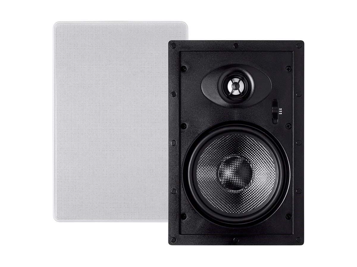 Monoprice Alpha Series 6.5 Inch 2-Way Carbon Fiber In-Wall Speakers (Pair) with Paintable Magnetic Grille - Black - Perfect for Home Theater and Surround Sound Systems