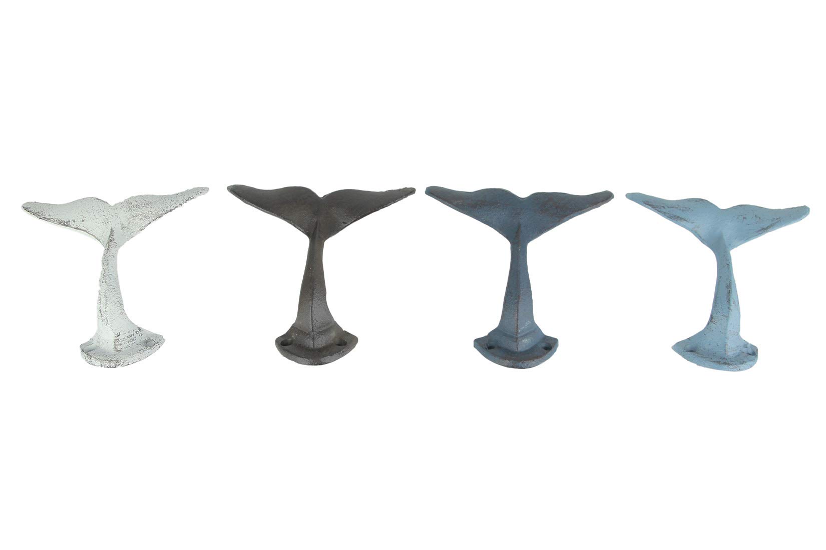 Vintage Cast Iron Whale Tail Wall Hooks - Set of 4 Rustic Nautical Decor for Beach House, Bathroom, Entryway & Coastal Home Organization
