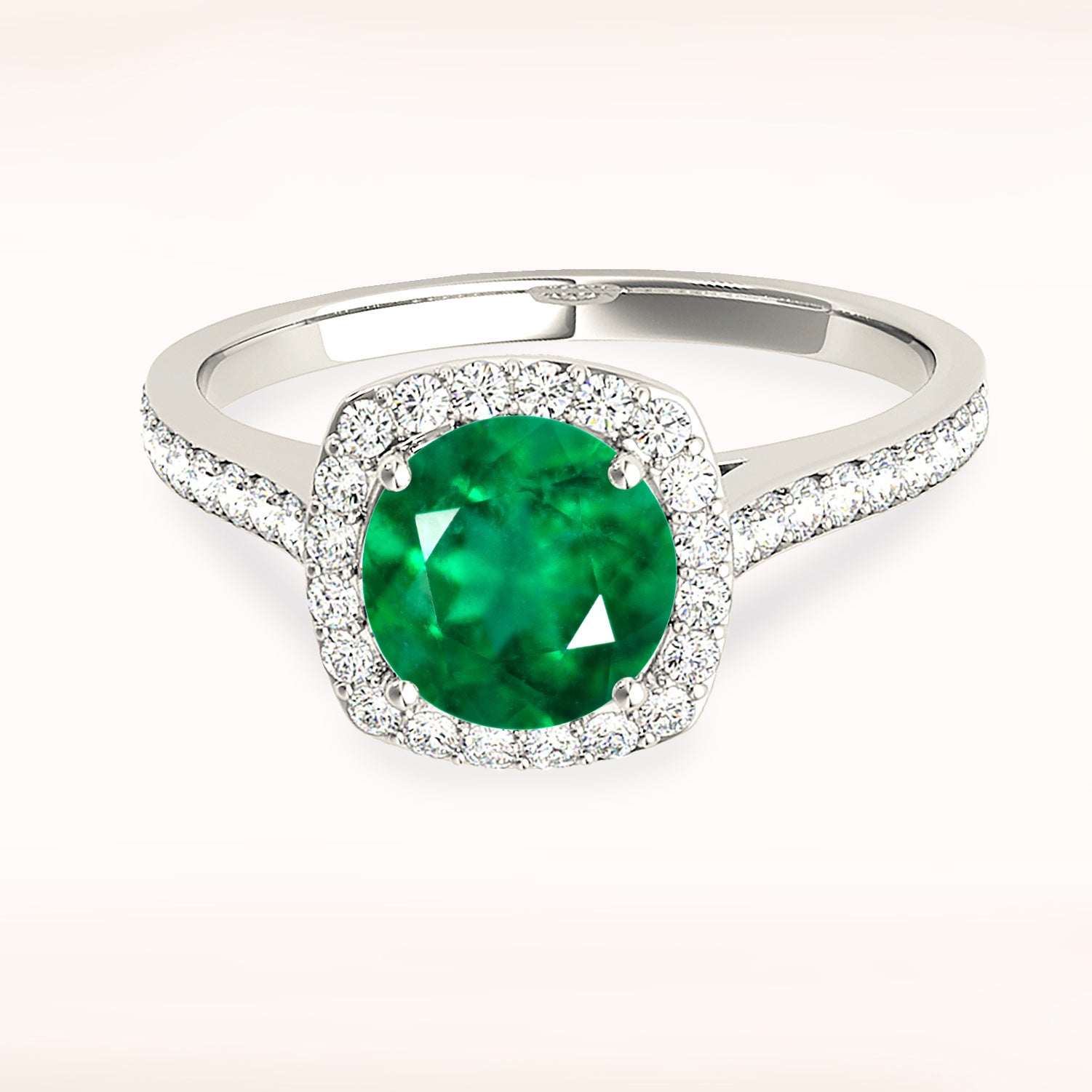 1.70 Carat Genuine Emerald Ring with Halo & Diamond Band - Elegant Wedding, Engagement & Anniversary Jewelry Gift for Women