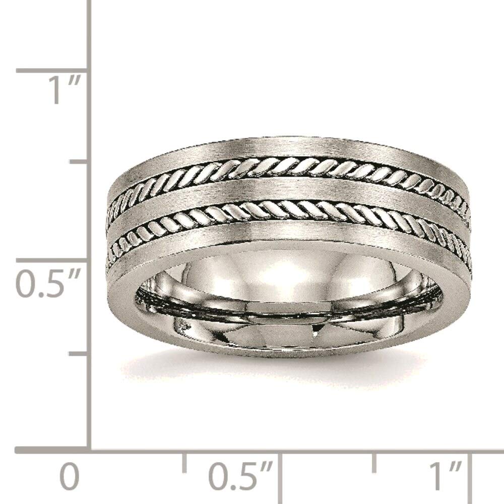 Bonyak Stainless Steel Twisted Band Ring - 7mm Brushed & Polished Finish - Size 12 - Durable Wedding Band, Anniversary Gift for Him/Her