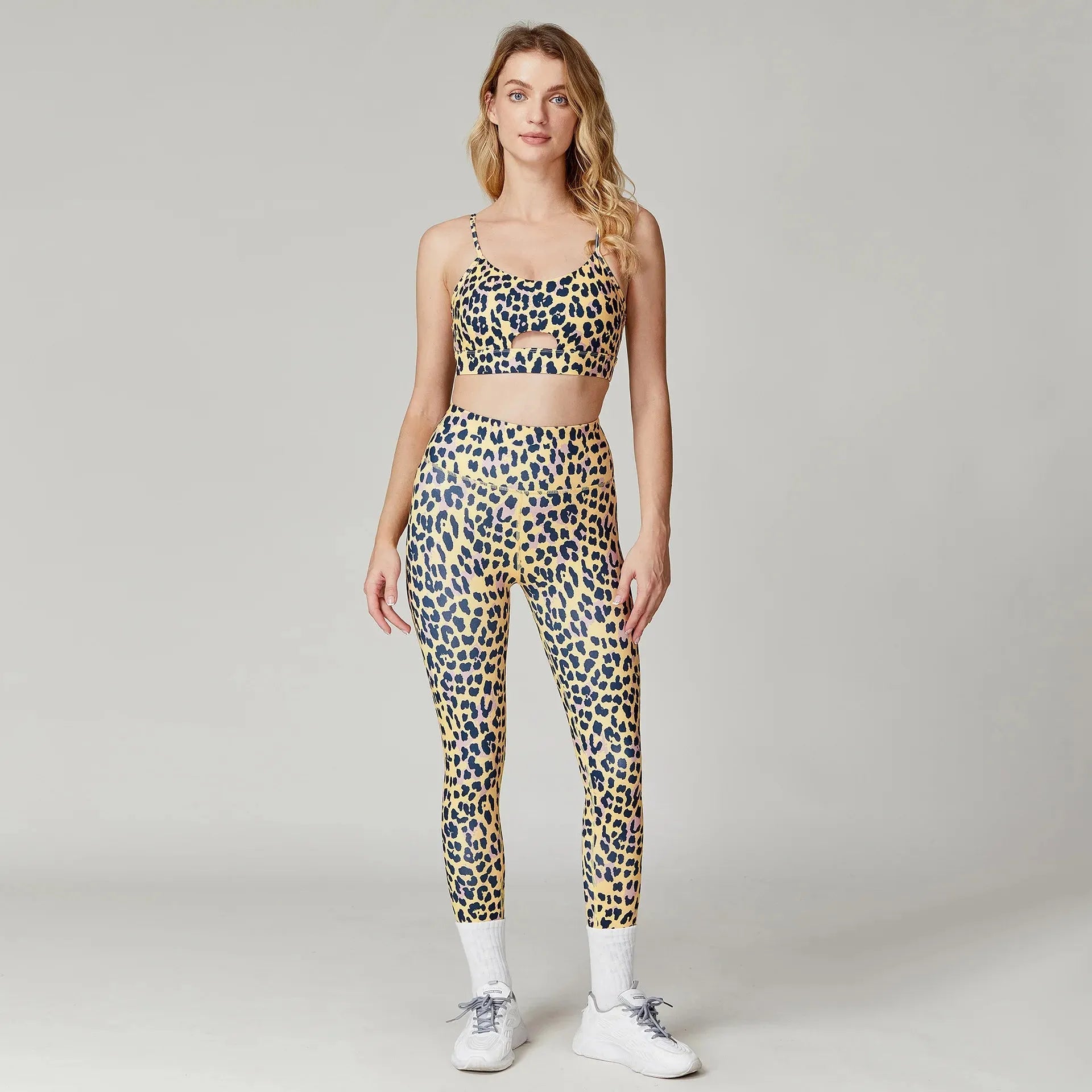 Leopard Print Yoga Set for Women - Quick Dry Fitness Tracksuit with Matching Pants | Gym Workout Outfit for Yoga, Running & Activewear