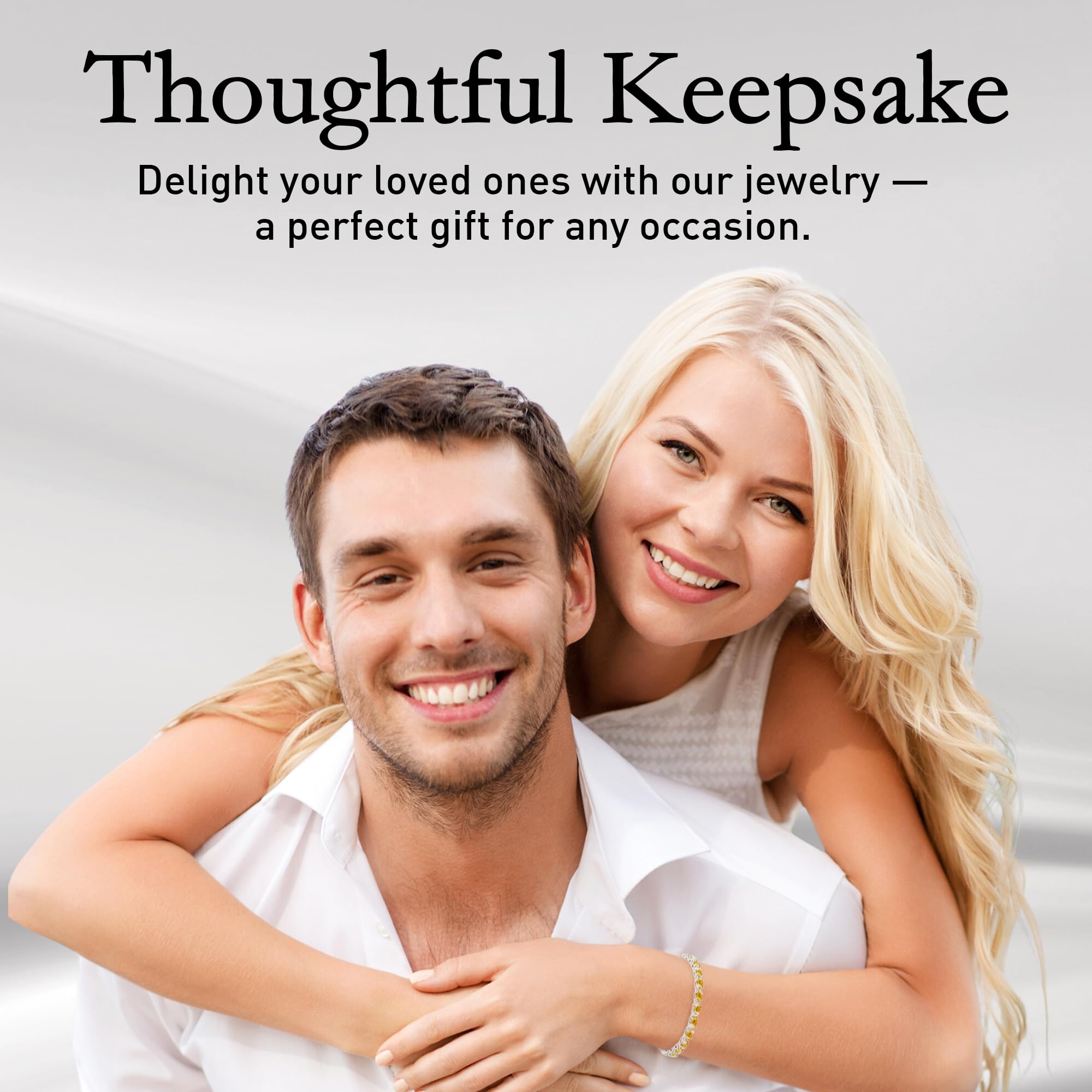 Gemstone Tennis Bracelet - 925 Sterling Silver Birthstone Bracelet with 21 Oval Gems, Secure Tongue Latch & Gift Box (7