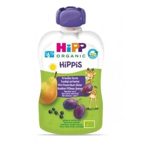 Organic HiPP Hippis Plum & Blackcurrant in Pear Puree 100g - Healthy Baby Food Snack for Toddlers & Infants (EXP:04/30/26) | Perfect for On-the-Go Meals & Lunchboxes