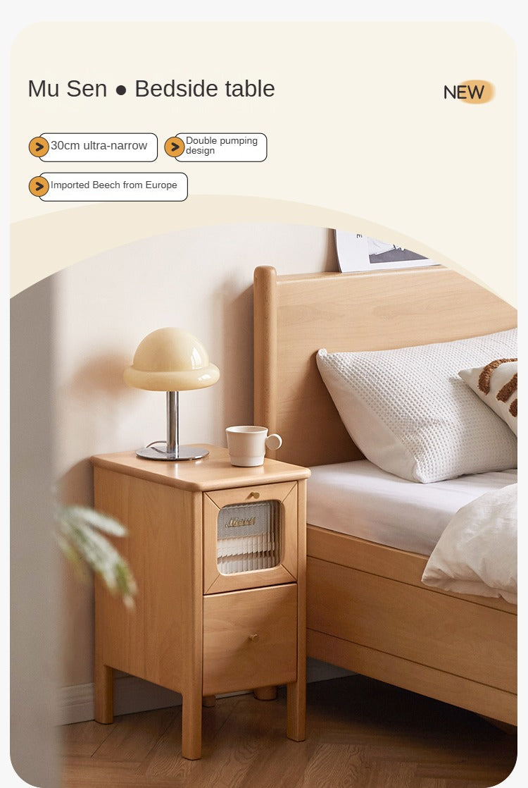 Solid Beech Wood Ultra Narrow Nightstand - Compact Bedside Table for Small Spaces, Perfect for Apartments, Dorms & Cozy Bedrooms