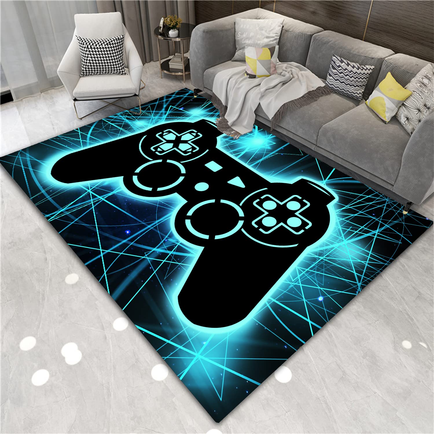 Premium Non-Slip Video Game Controller Themed Area Rug - 84x60 Inch Modern Gaming Carpet for Living Room, Bedroom & Game Room - Perfect Gamer Decor Floor Mat with Anti-Skid Backing (Ideal for Console Gaming Setup, Streaming Background & Esports Room Decor)