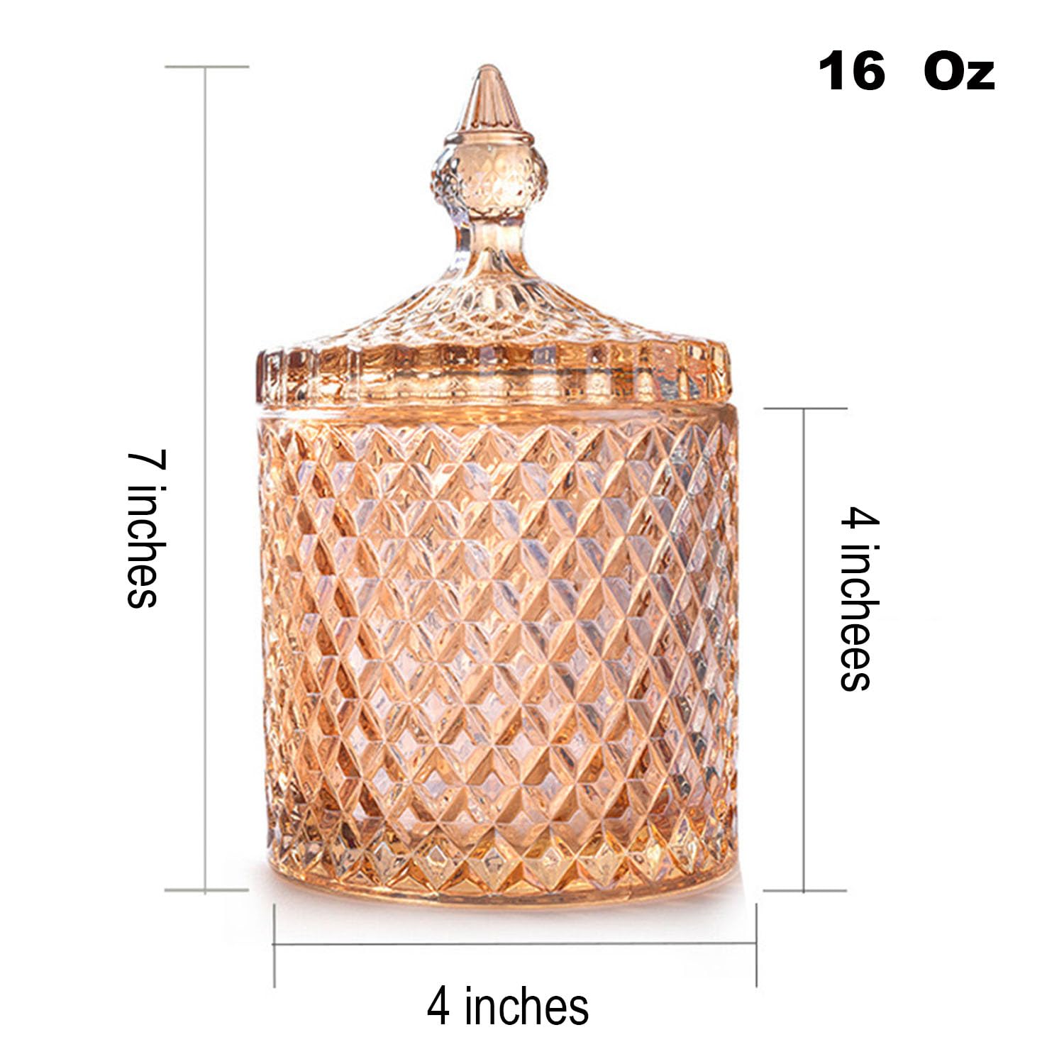 Rock Trend Clear Crystal Diamond Faceted Candy Jar with Crystal Lid - 16 oz Amber Glass Butterfly Candy Dish for Home Decor, Party Buffet & Gift Storage | Elegant Kitchen & Dining Table Display