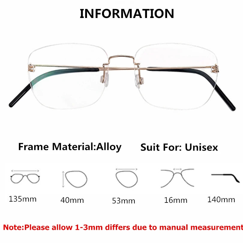 Aimee Women's Rimless Square Titanium Eyeglasses 842100 - Lightweight & Durable Titanium Frame for Work, Reading & Fashion