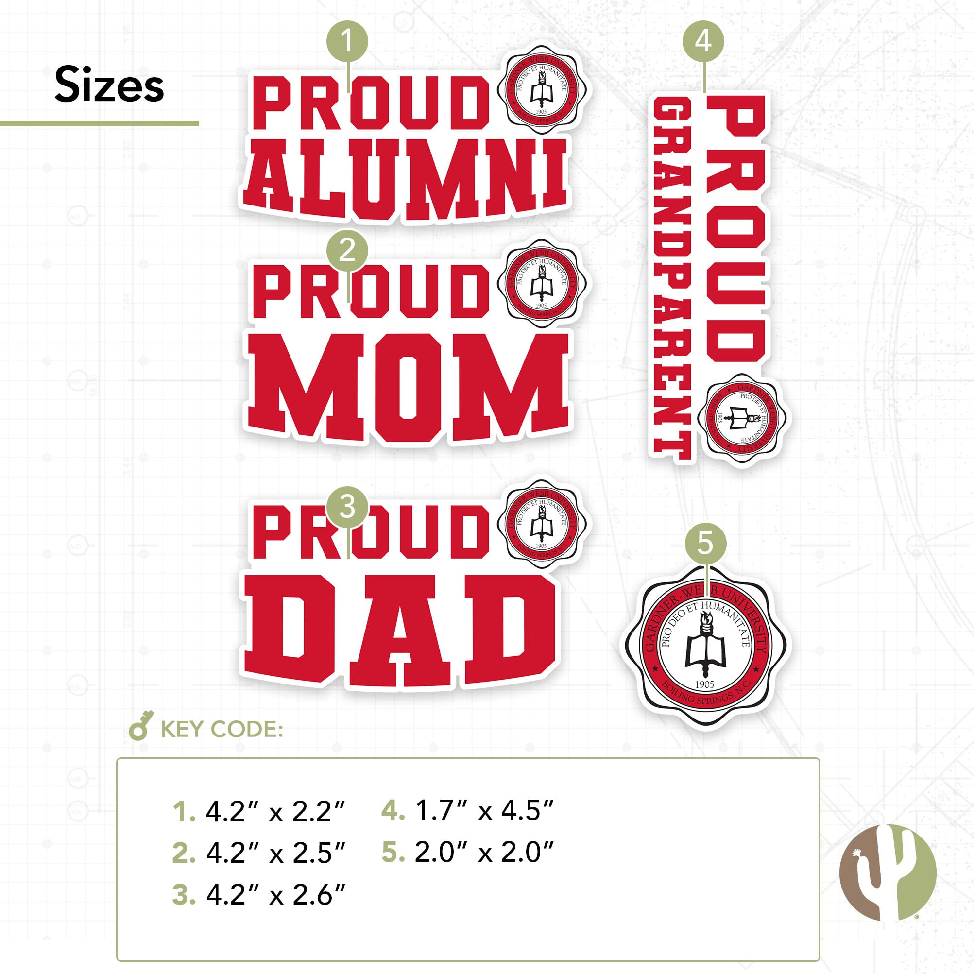 Desert Cactus GWU Sticker - Gardner-Webb University Runnin' Bulldogs Vinyl Decal for Laptop, Water Bottle, Car & Scrapbook (Family Full Sheet) - Perfect for School Spirit, College Decor & Fan Gifts
