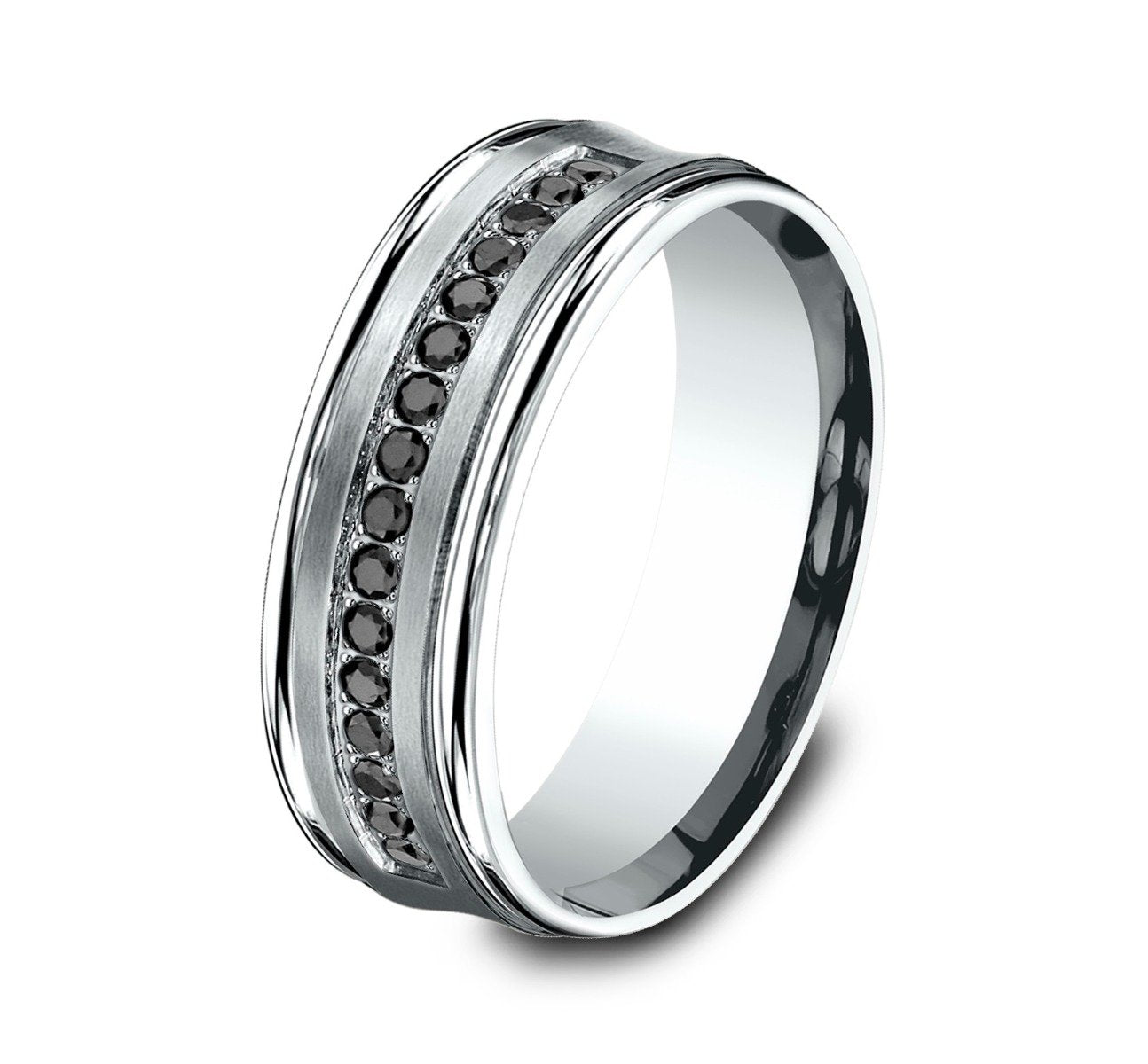 14K Gold Men's Black Diamond Ring 0.32 CTW Concave Comfort Fit Wedding Band - Perfect for Engagement, Anniversary & Special Occasions