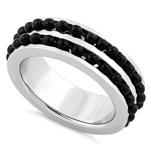 Stainless Steel Black Beaded Groove Polished Ring for Men & Women - Fashion Jewelry Gift for Anniversary, Wedding, Party - Durable & Hypoallergenic Accessory