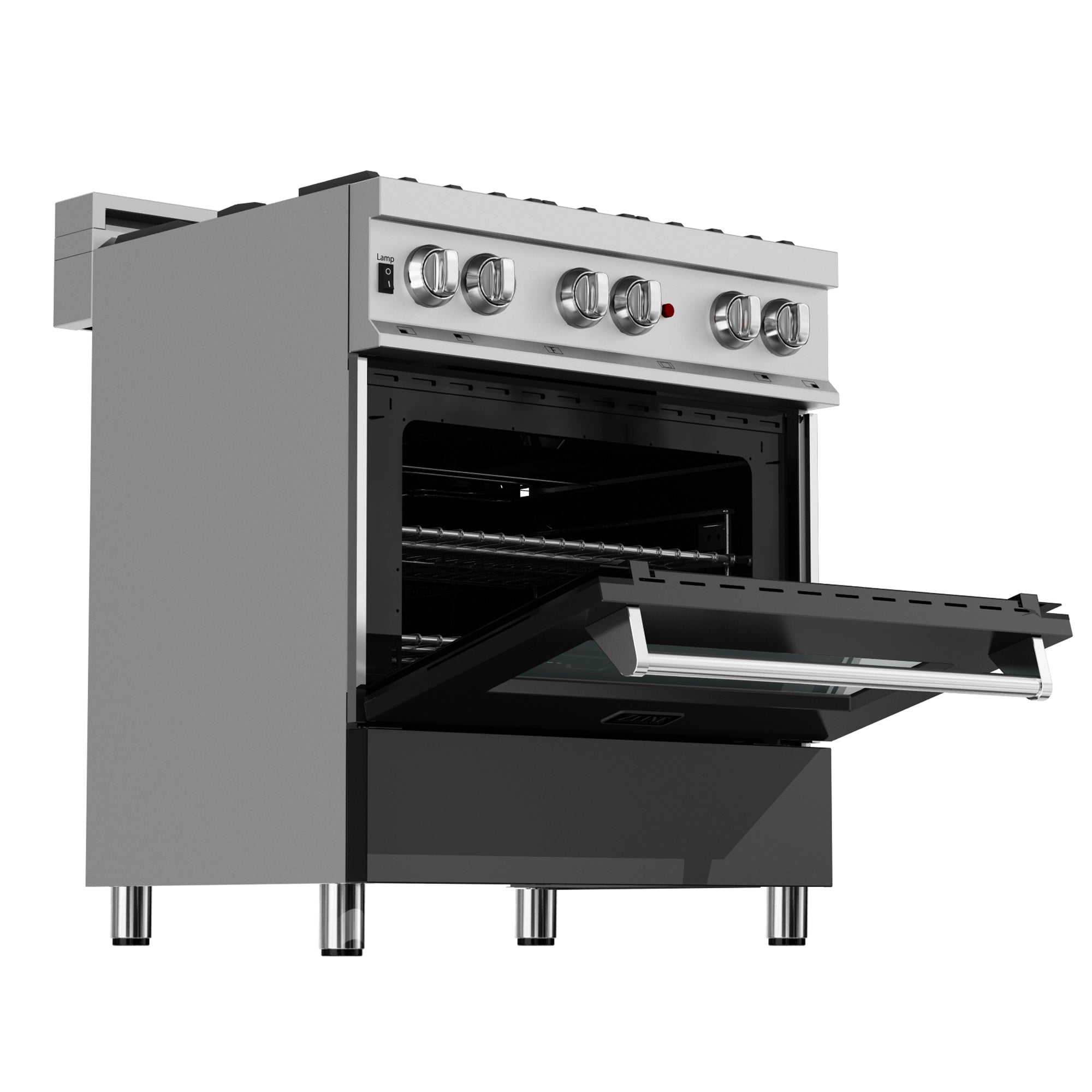 ZLINE 30-inch 4.0 cu. ft. Dual Fuel Range with 4-Burner Gas Cooktop & Electric Convection Oven - Satin Stainless Steel & Black Matte Door (RAS BLM 30) - Perfect for Modern Kitchens, Home Chefs & Professional Cooking