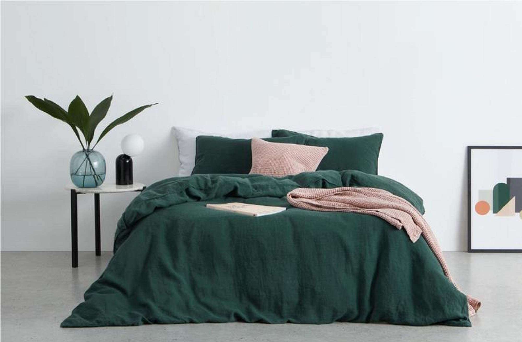 Emerald Green 100% Cotton Duvet Cover King Size - Bohemian Style Button Closure Bedding Set for Twin, Full, Double & Toddler Beds - Soft & Breathable Home Decor for Bedroom, Guest Room & Dorm