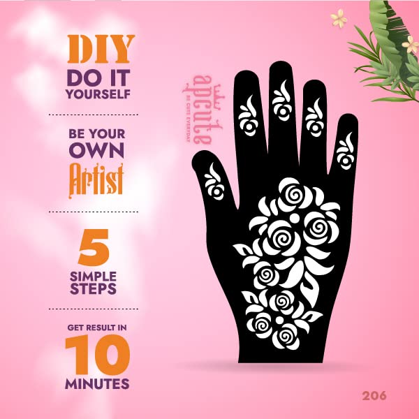 Apcute Henna Stencil Kit - Easy to Use Temporary Tattoo Stickers for Kids, Girls & Women | Beautiful Mehandi Design Collection (Design No. H-B-206) - Perfect for Parties, Weddings & Festive Celebrations
