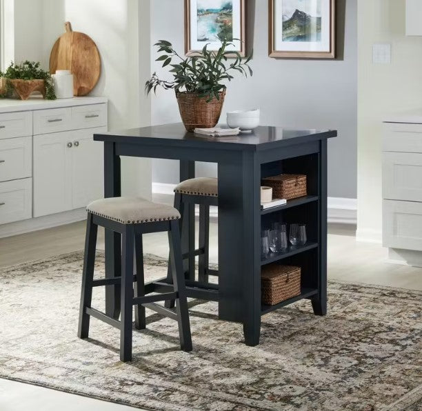 Stylish Two-Tone 3-Piece Counter Height Dining Set - Modern Kitchen Bar Stools & Table for Small Spaces - Perfect for Breakfast Nook, Apartment, or Coffee Bar Setup