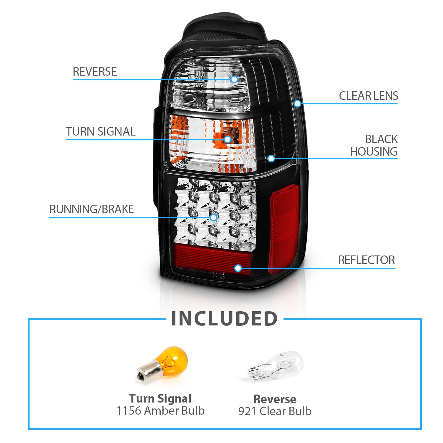 1996-2002 Toyota 4Runner LED Tail Lights Assembly - Black Replacement Set (Pair) for Passenger & Driver Side - Enhanced Visibility & Style Upgrade for Off-Road & Night Driving