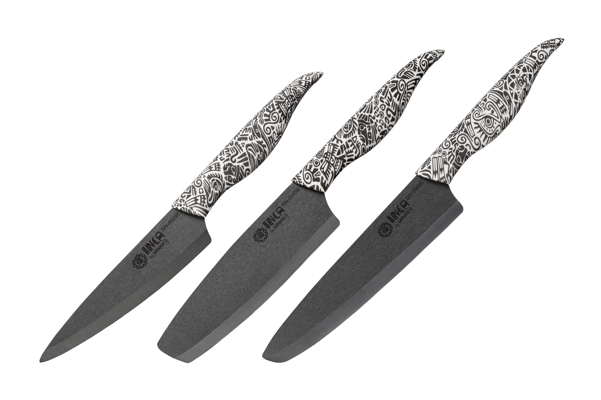 Premium SAMURA INCA 3-Piece Kitchen Knife Set - Utility, Nakiri & Chef's Knife with High Carbon Stainless Steel Blades & Ergonomic Handles (Black) - Perfect for Chopping, Slicing & Dicing Vegetables, Meat & Fruits