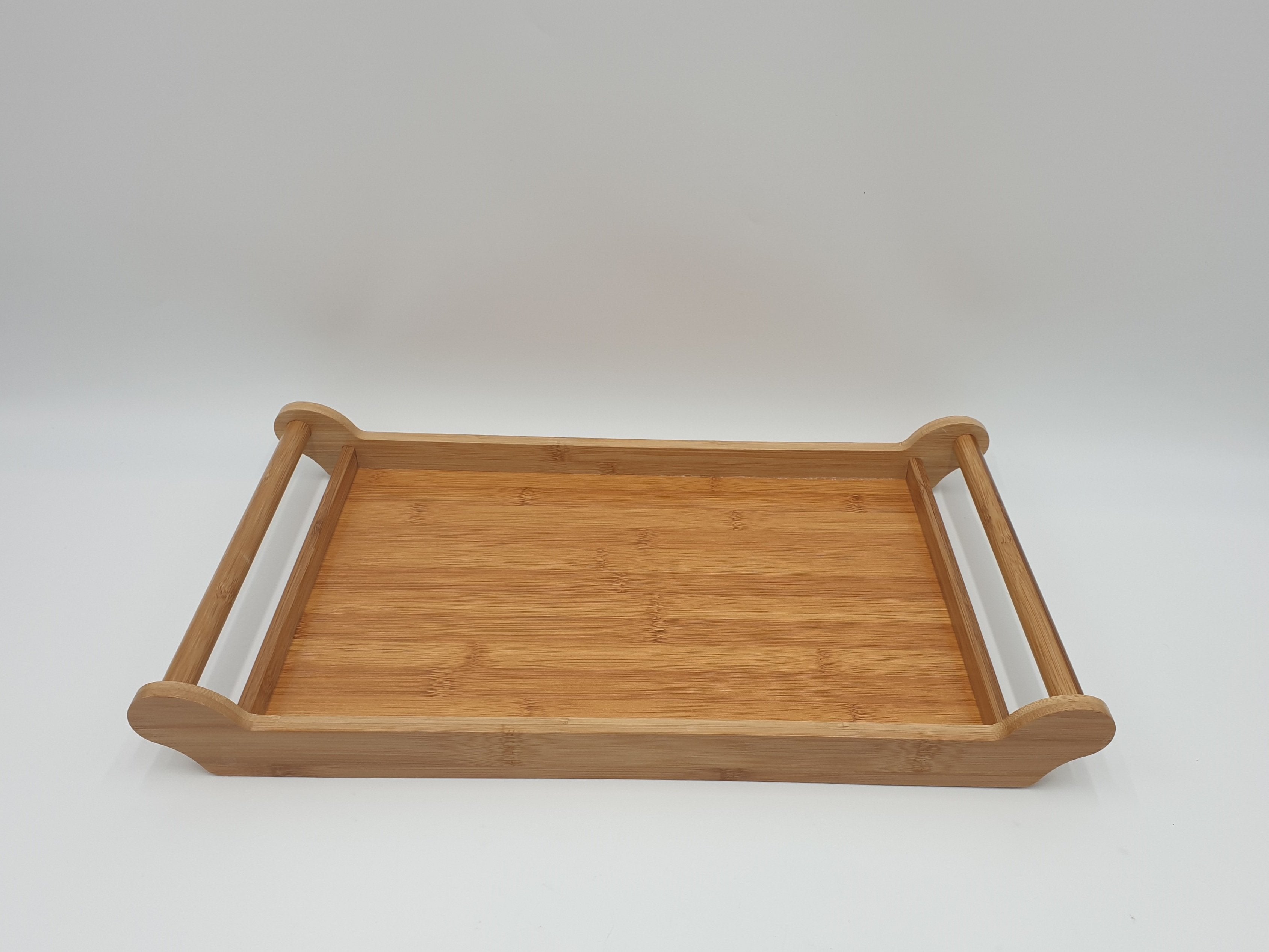 16.75 x 10.5 Inch Bamboo Serving Tray with Handles - Natural Wood Snack Tray for Breakfast, Coffee, Tea, and Living Room Decor