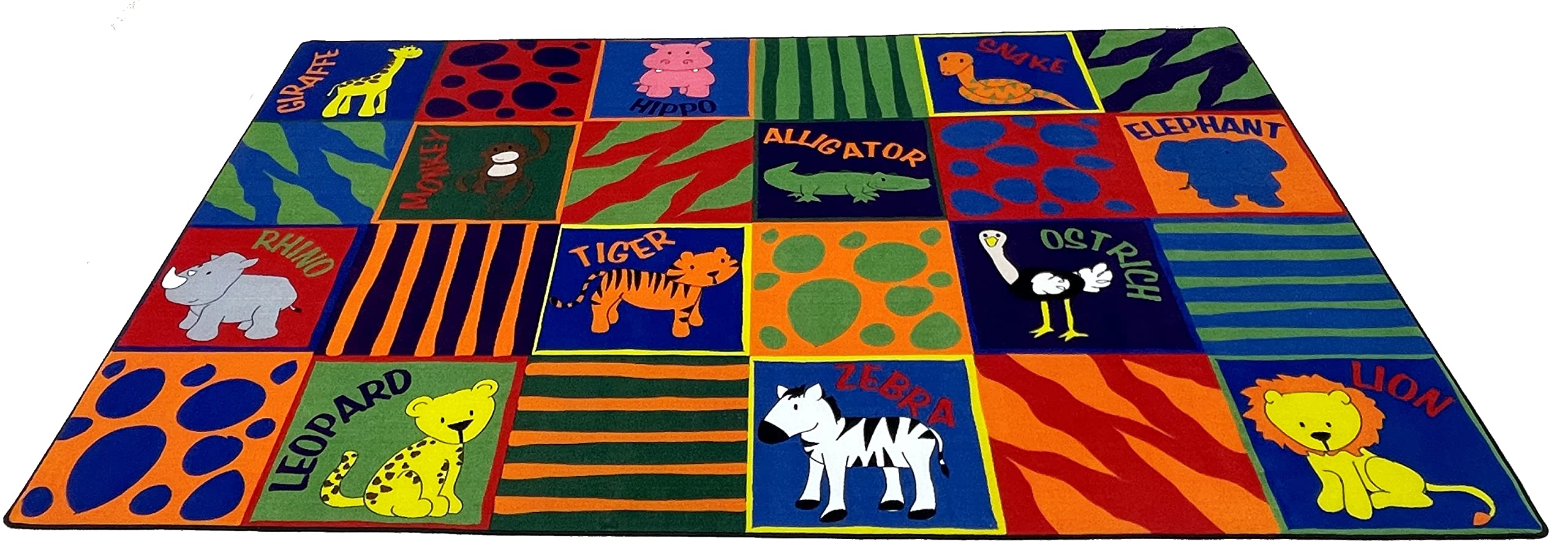Colorful 4' x 6' Kids Educational Animal Print Nylon Area Rug - Non-Slip Classroom Carpet for Toddlers | Playroom & Bedroom Rug for Children | Perfect for Learning, Playing and Nursery Decor