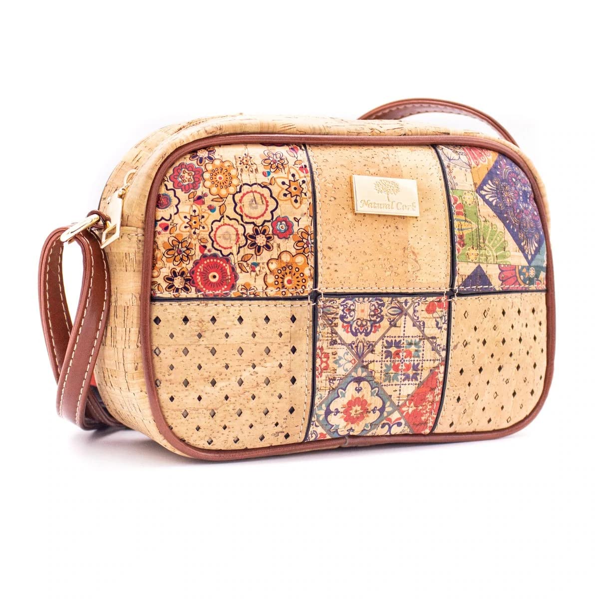 Kalishka Outdoors Natural Cork Crossbody Bag with Stitched Pattern - Lightweight & Eco-Friendly Brown Purse for Women | Perfect for Travel, Hiking & Everyday Use