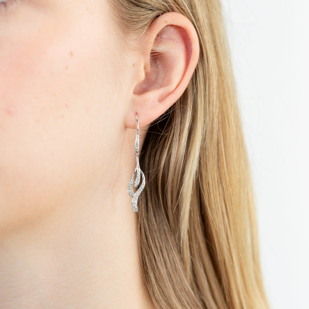 9ct White Gold Diamond Drop Flutter Earrings for Women - Elegant Dangle Earrings for Wedding, Party & Special Occasions