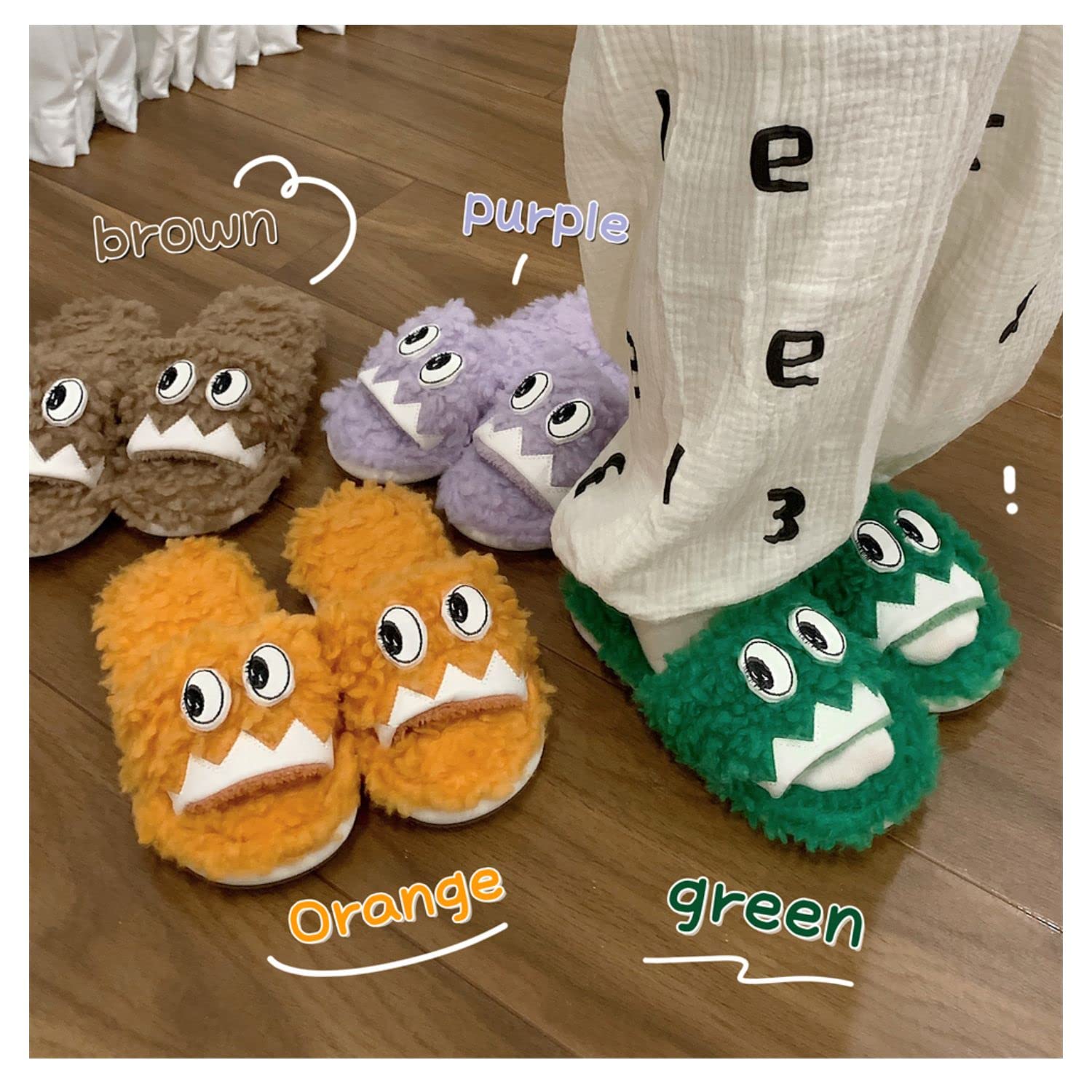 Funny Eyes Fuzzy Slippers - Fluffy Kawaii House Slippers for Women | Cozy Indoor Slippers for Home, Dorm & Lounge Wear